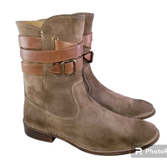 FRYE 77735 SHIRLEY STRAP BROWN SUEDE WOMEN BOOTS SIZE 9.5 B - Picture 1 of 9